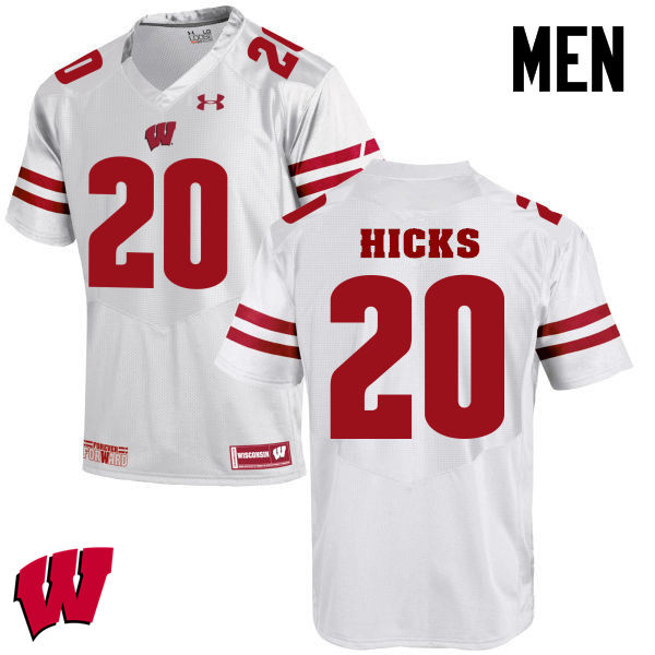 Men Winsconsin Badgers #20 Faion Hicks College Football Jerseys-White - Click Image to Close